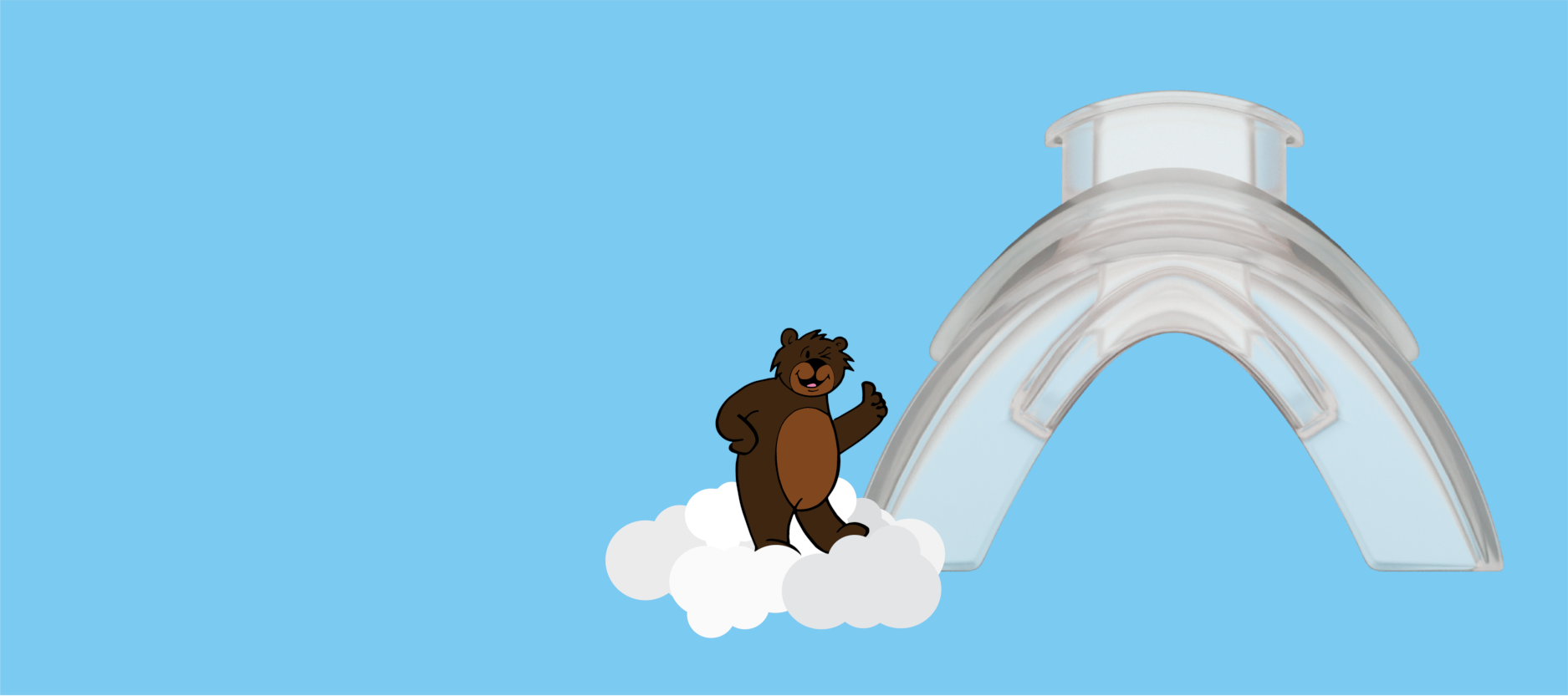 Cartoon bear giving thumbs up to Happy Sleep mouthpiece