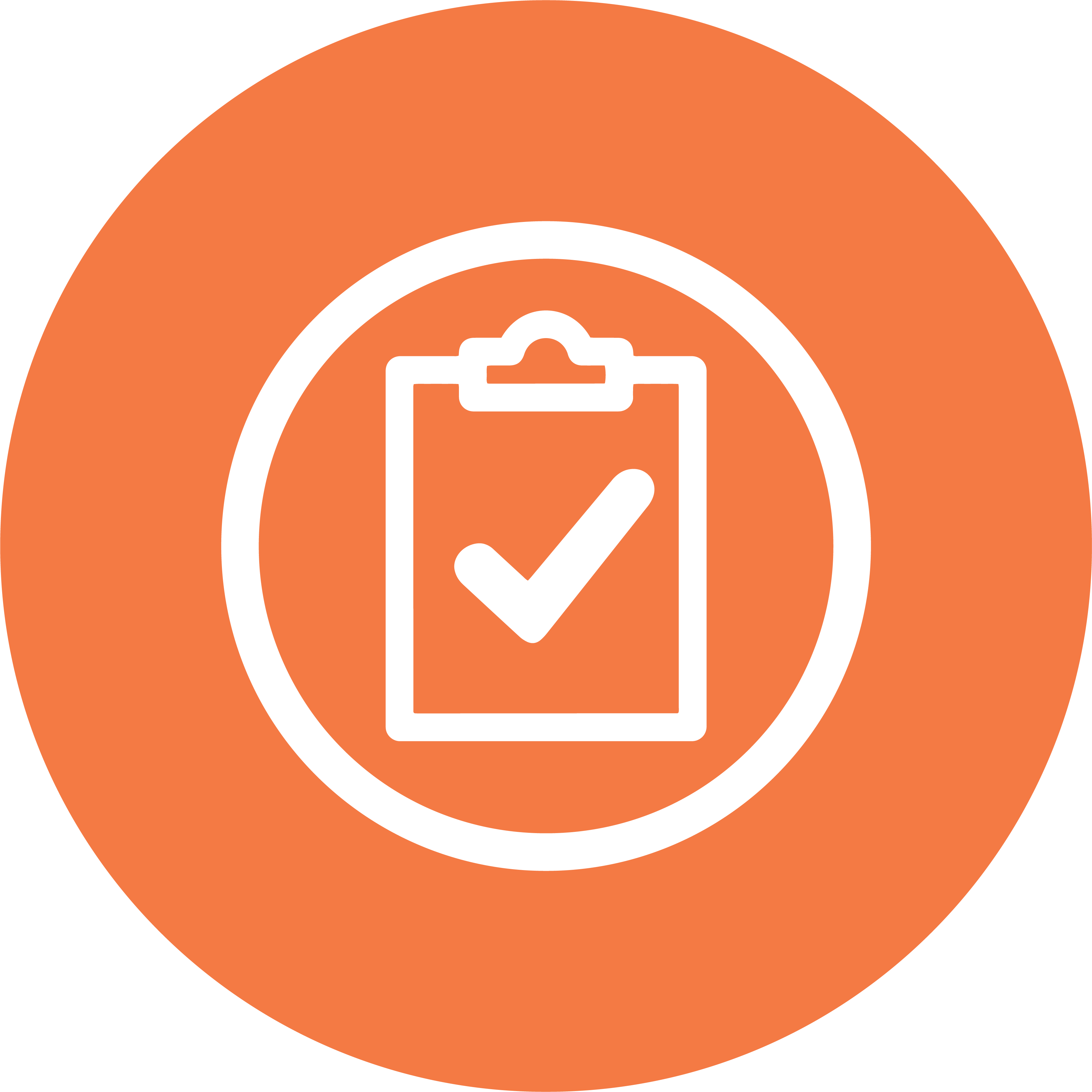 Clipboard with big tick icon on orange background